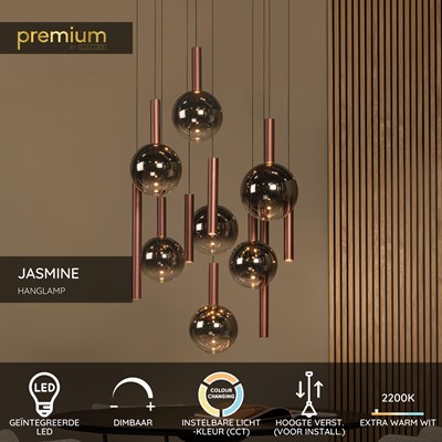 Lucide JASMINE - Hanglamp - Ø 75 cm - LED Dimb. - CCT - 12x4,5W 2200K/3300K - Koper | Premium